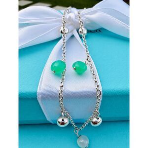 RARE Tiffany & Co Chrysoprase, Moonstone, Bead Bracelet, 7"